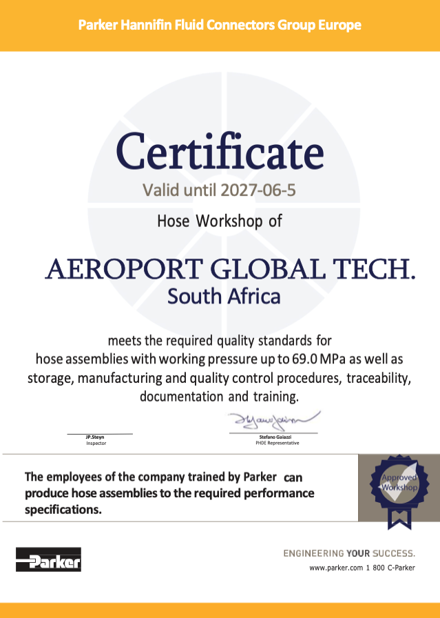 Workshop Certificate Parker Hannifin Europe Hose<br />
